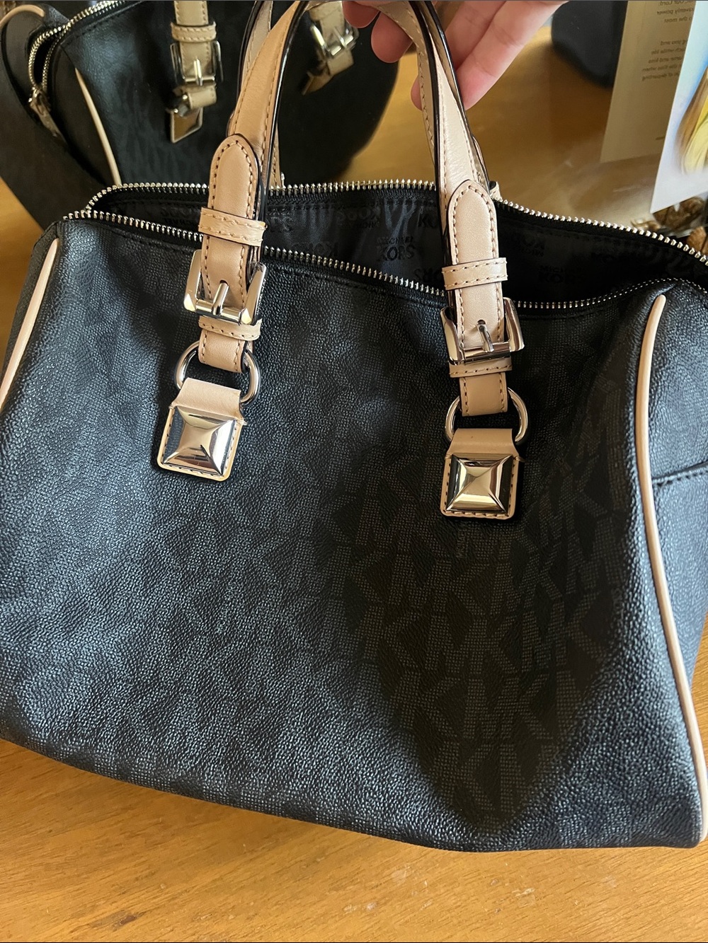 Michael Kors Black Satchel with Beige Trim